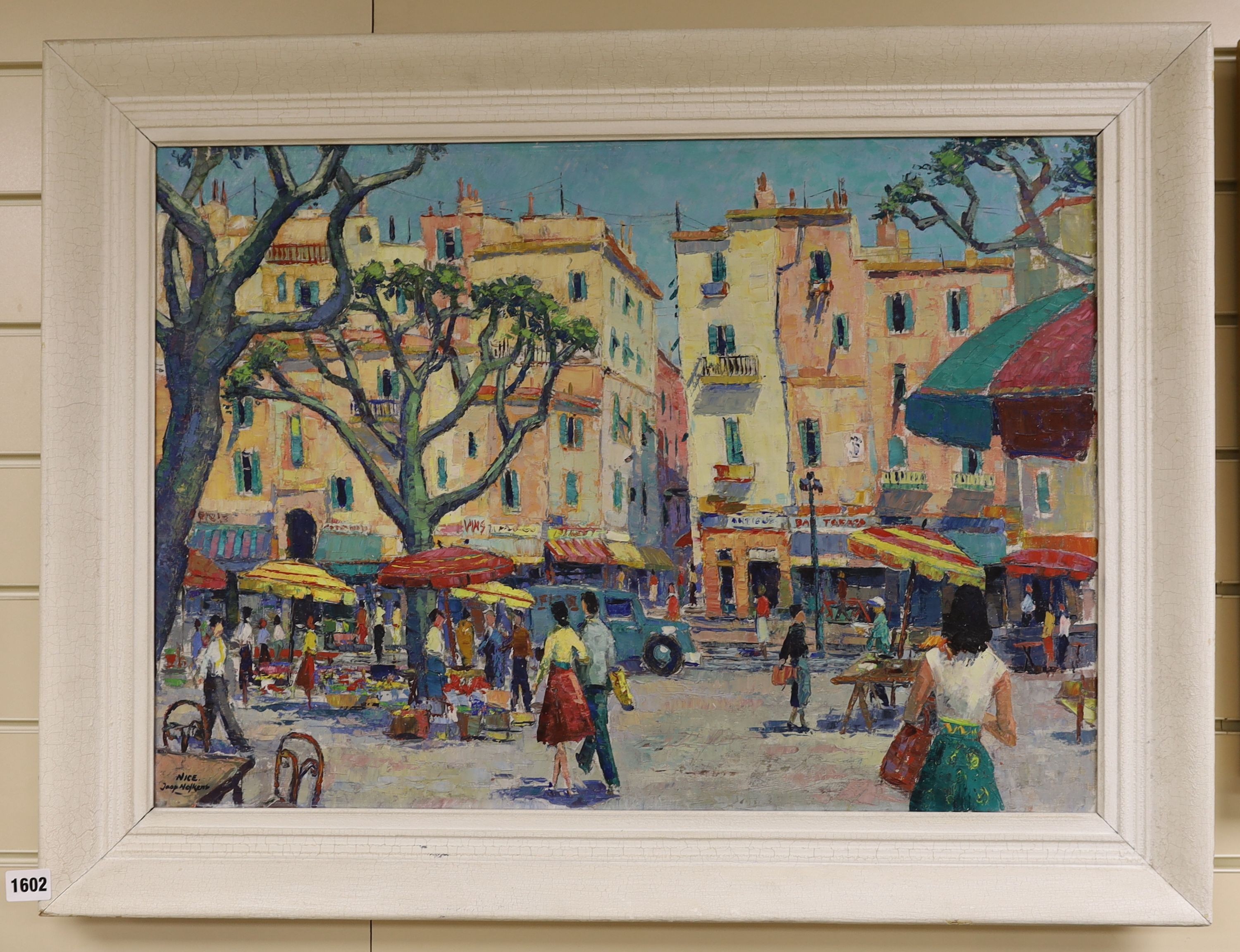 Jaop Nefkens (1926-1999), oil on canvas, Street Market, Nice, signed, 49 x 69cm